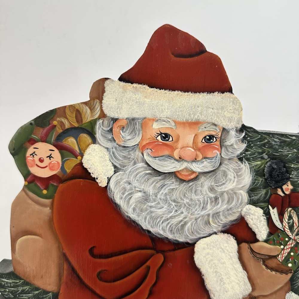 Hand Painted Folk Art Wooden Santa Christmas Figure Free Standing Signed 18.5" - Picture 2 of 13